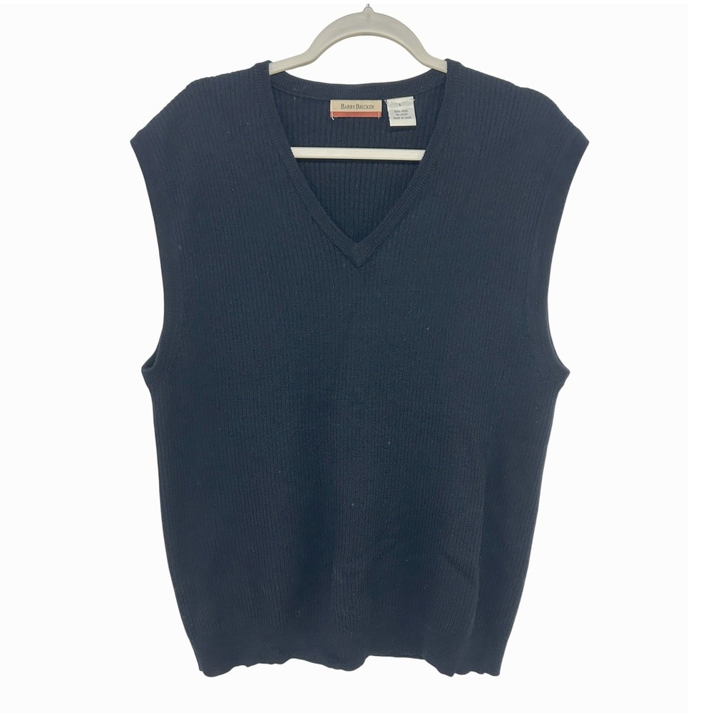 Old Money Barry Bricken V-Neck Sweater Vest Large Navy Blue Dark Academia Preppy